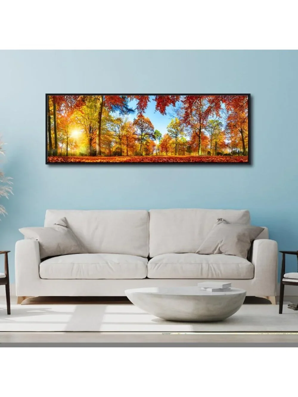 Large Black Framed Autumn Sunset Canvas Wall Art - Nature Landscape Decor for